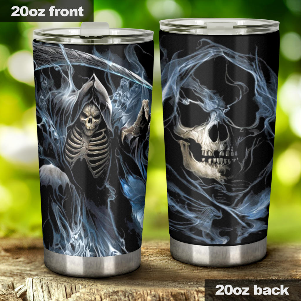 Grim reaper skeleton skull tumbler mug cup