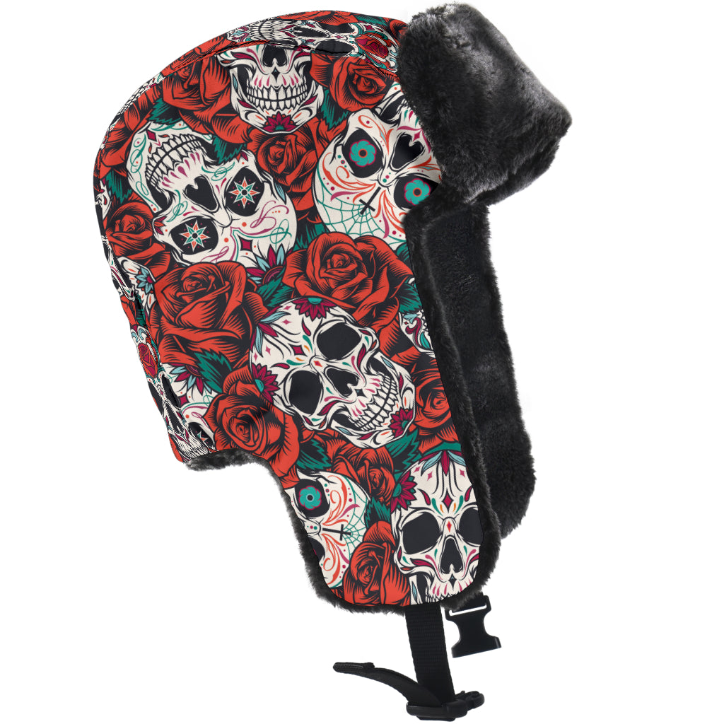 Sugar skull trapper hat