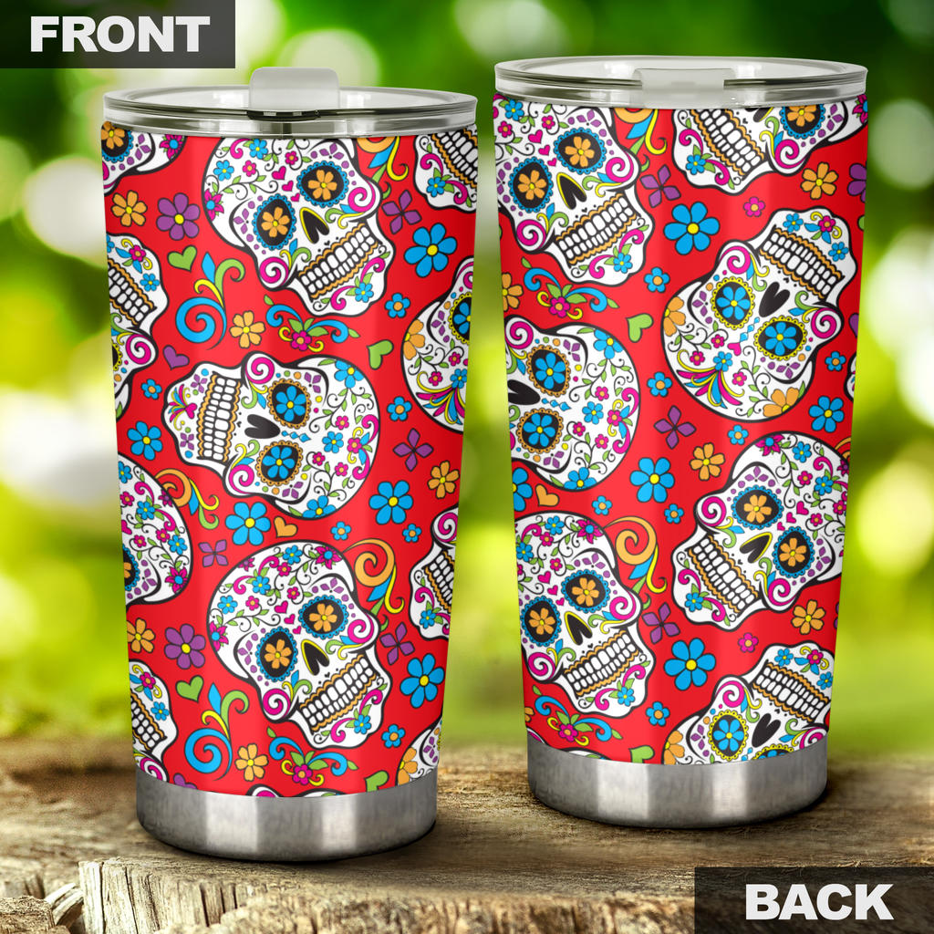 Beautiful sugar skull day of the dead tumbler cup mug