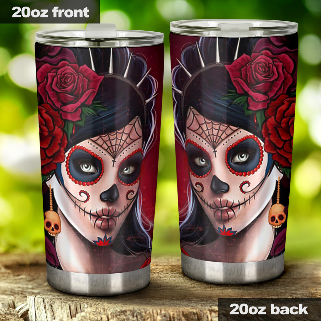 Sugar skull floral tumbler cup