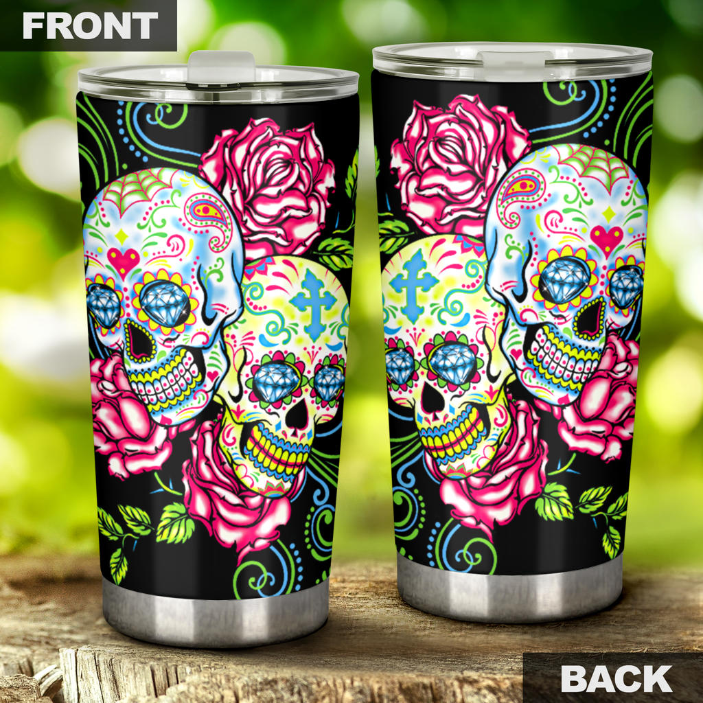 Sugar skull floral tumbler mug cup