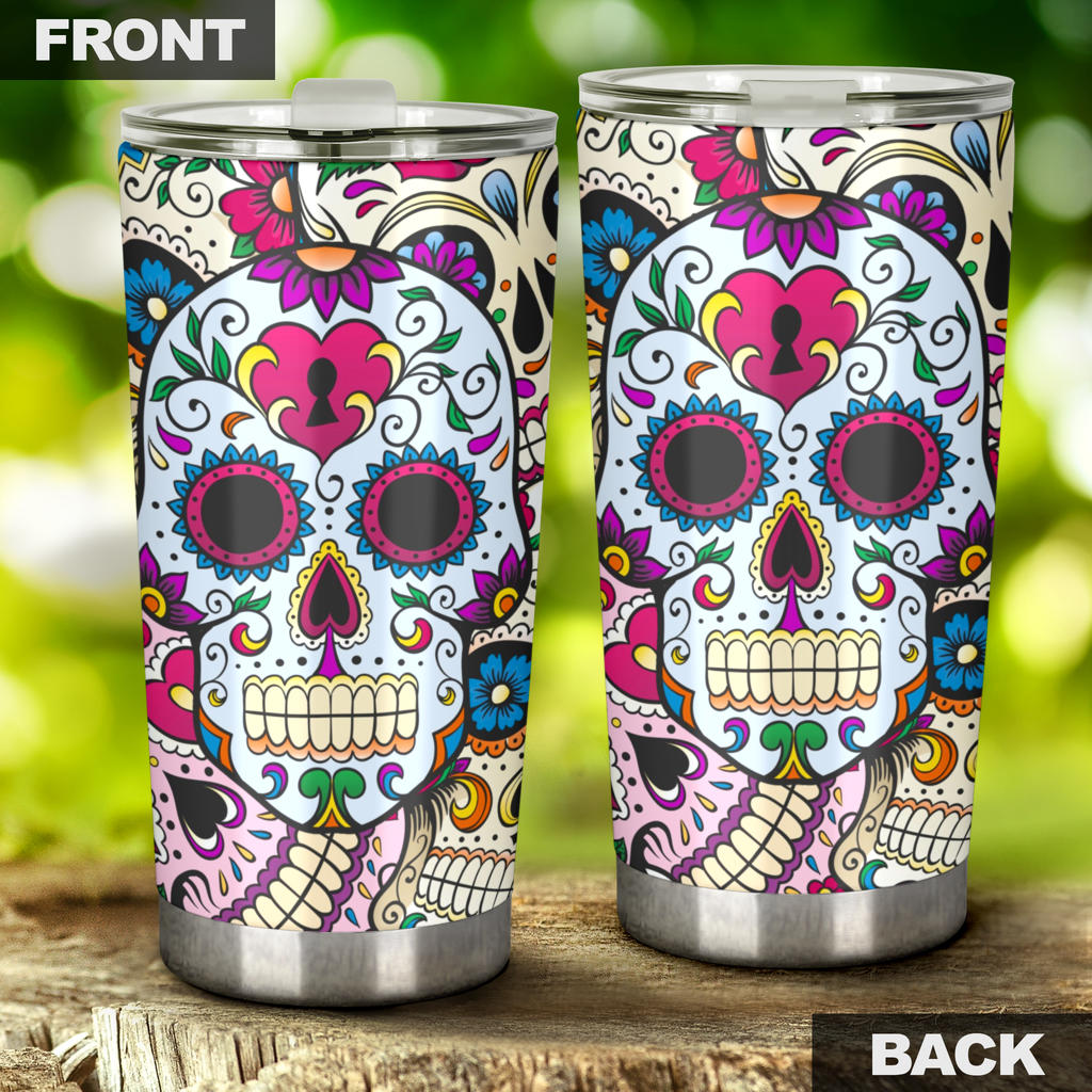 Sugar skull floral tumbler mug cup