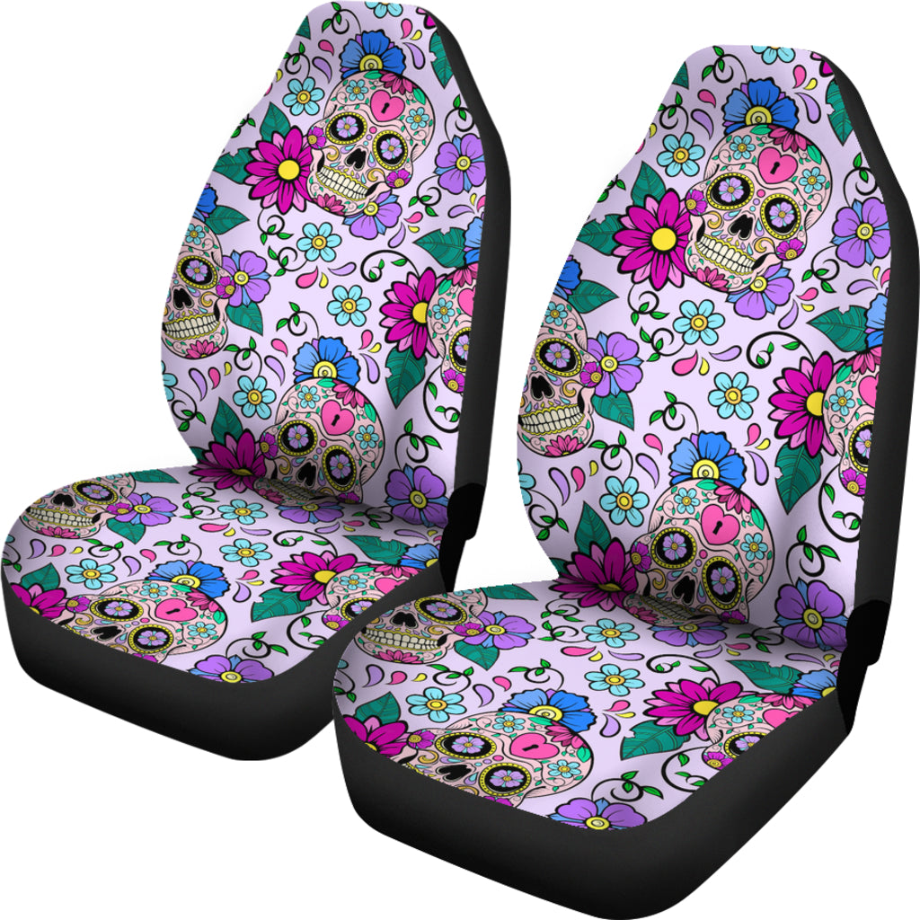 Set of 2 - Sugar Skulls - Car Seat Covers