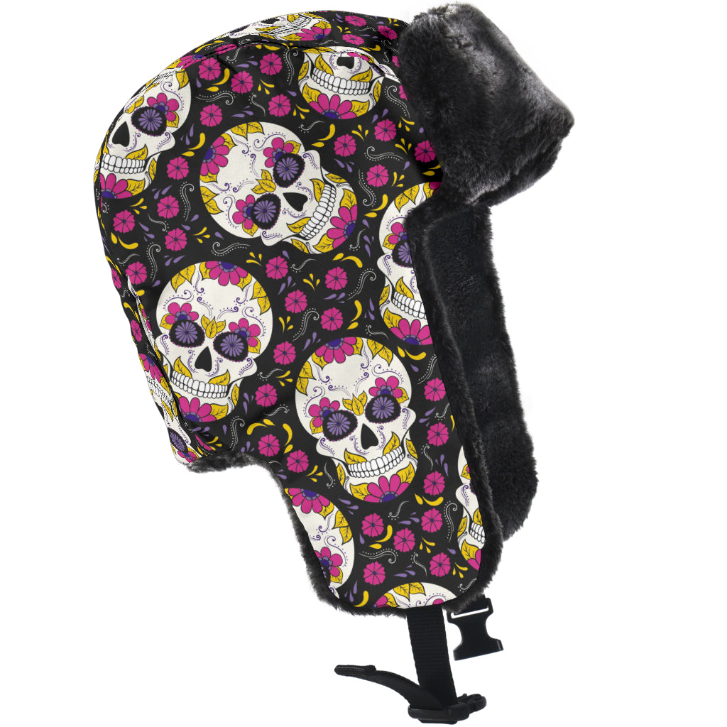 Sugar Skull Trapper Hat