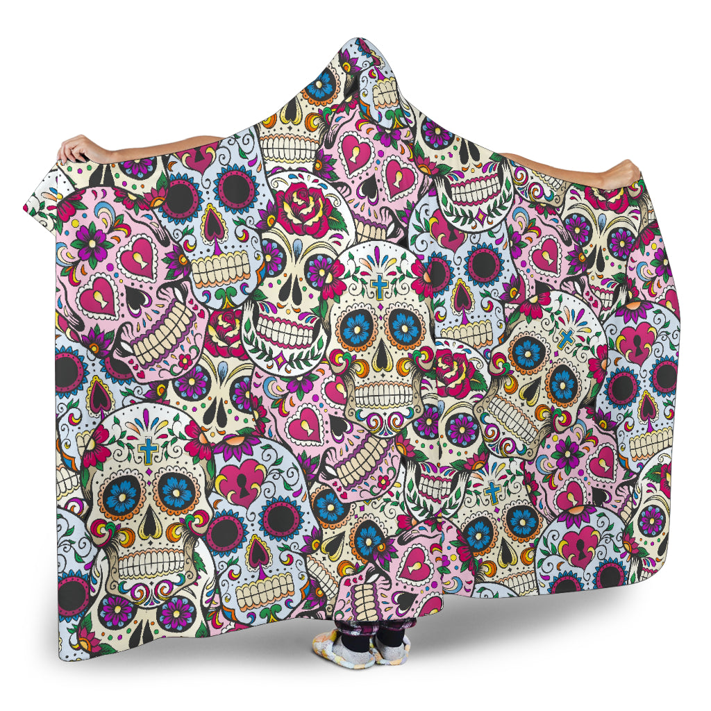 Sugar skull day of the dead hooded blanket