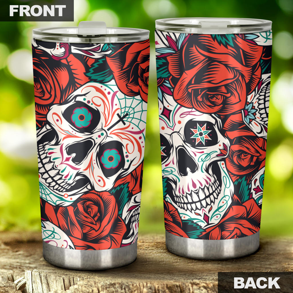 Awesome sugar skull floral tumbler cup mug