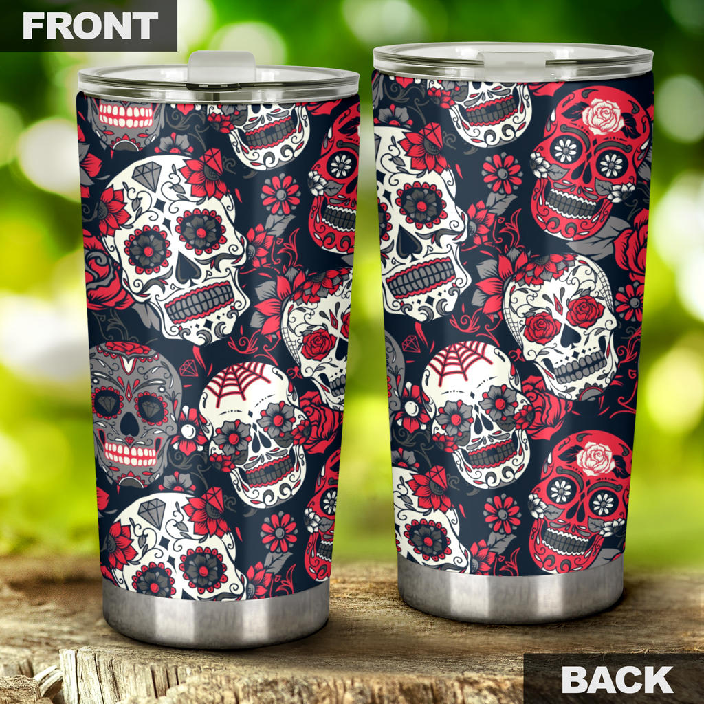 Sugar skull floral tumbler mug cup