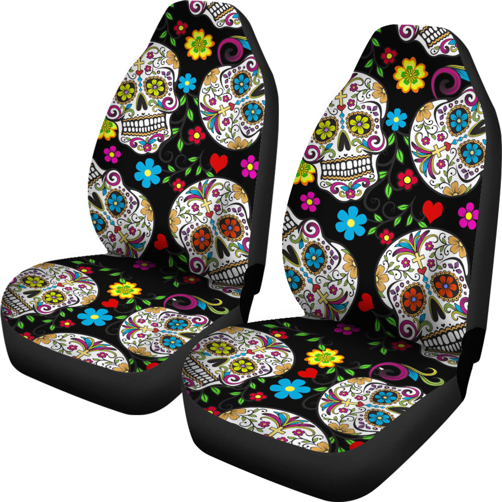 Set of 2 Beautiful sugar skull seat covers