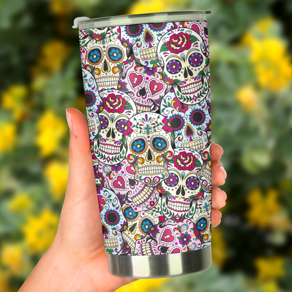 Sugar skull day of the dead tumbler travel mug