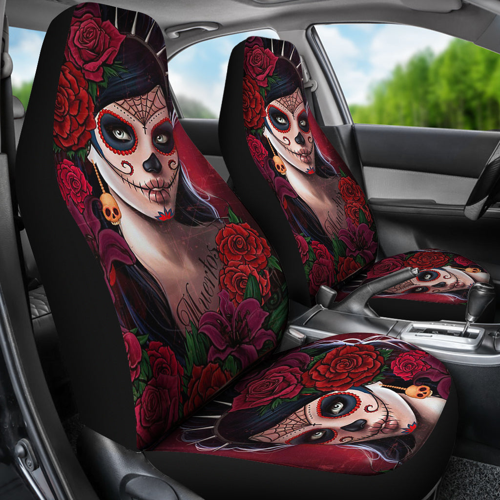 Set of 2 pcs skull girl car seat covers