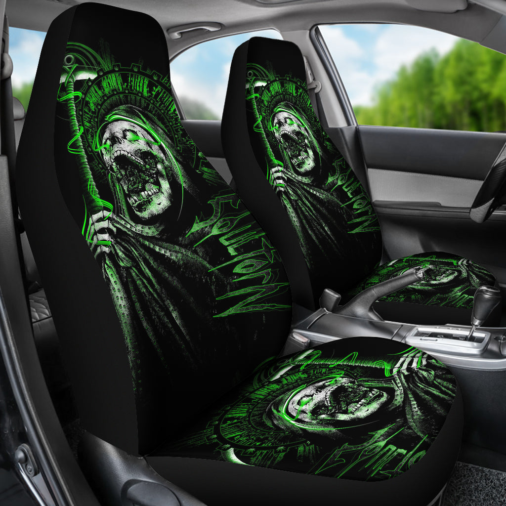 Set 2 pcs Gothic green skull car seat covers