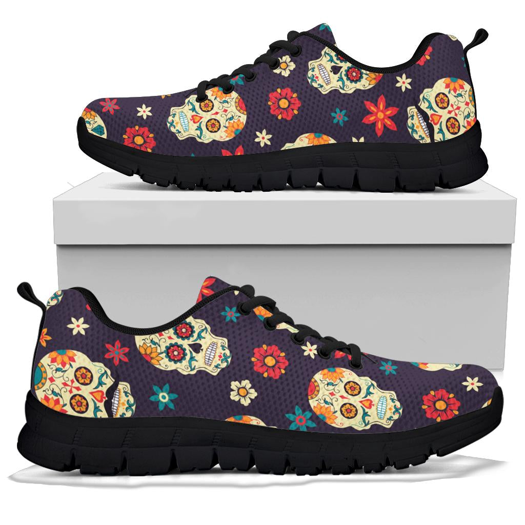 Black sugar skull sneakers shoes