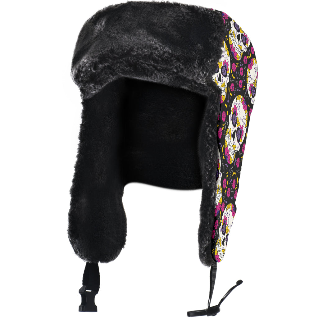 Sugar skull trapper hat
