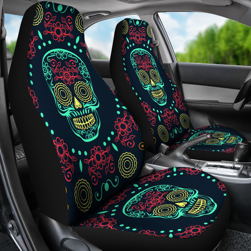 Set of 2 sugar skull car seat covers