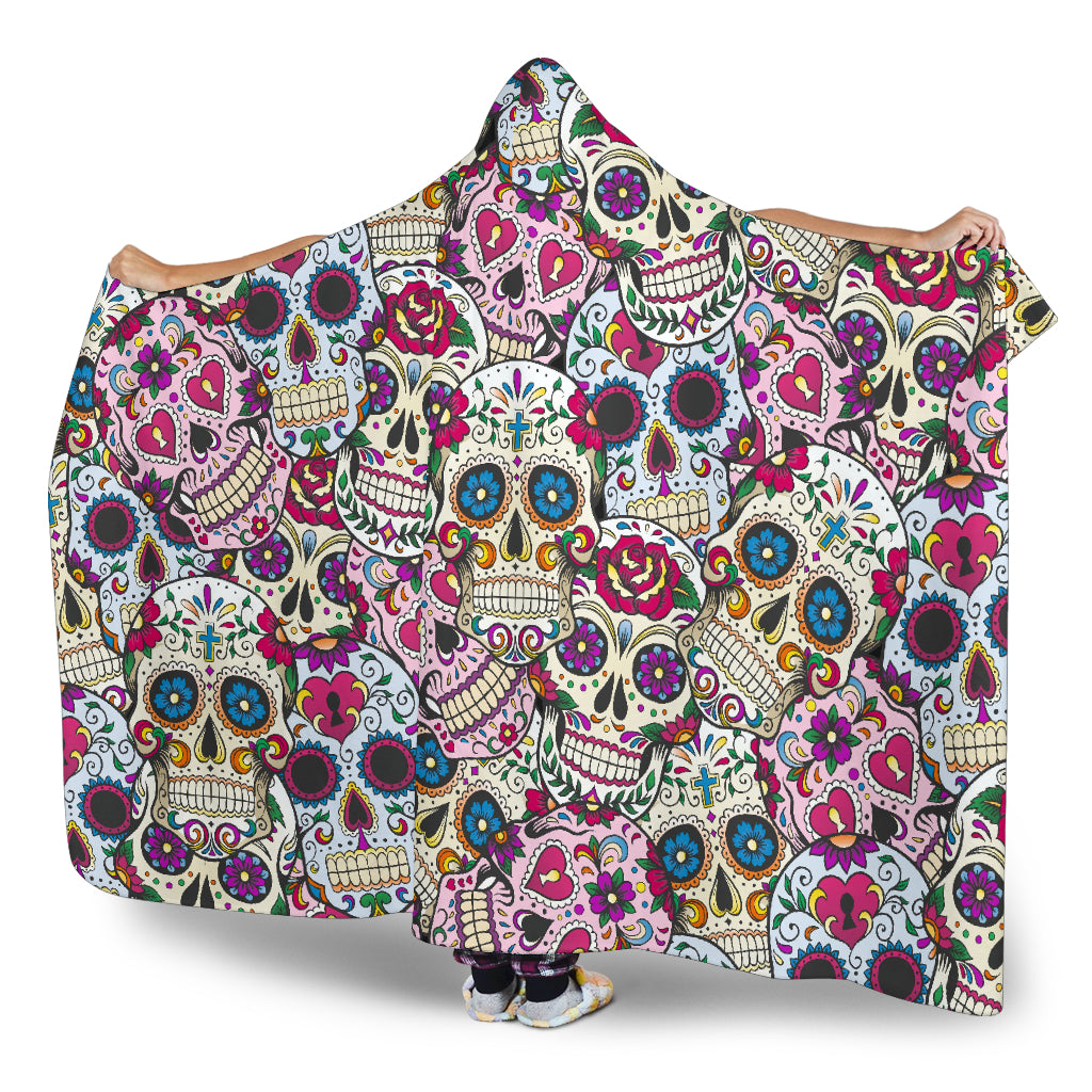 Sugar skull day of the dead hooded blanket