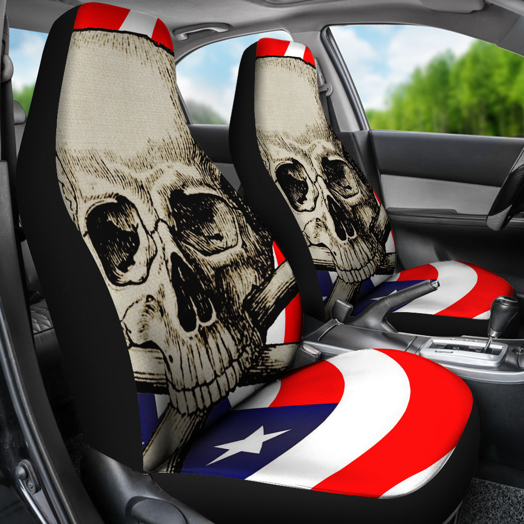 Set of 2 - Flag Skull car seat cover