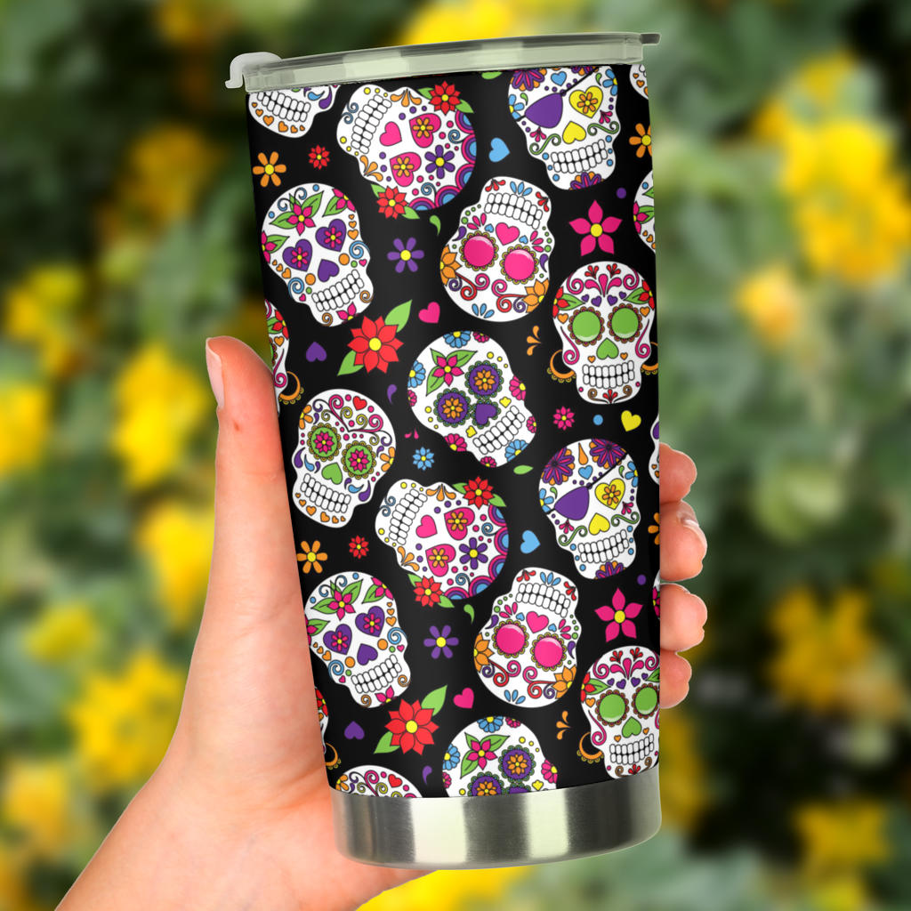 Mexican skull tumbler cup mug, mexico freezer Mug, candy skull freezer Mug, sugar skull girl freezer Mug, day of the dead cup