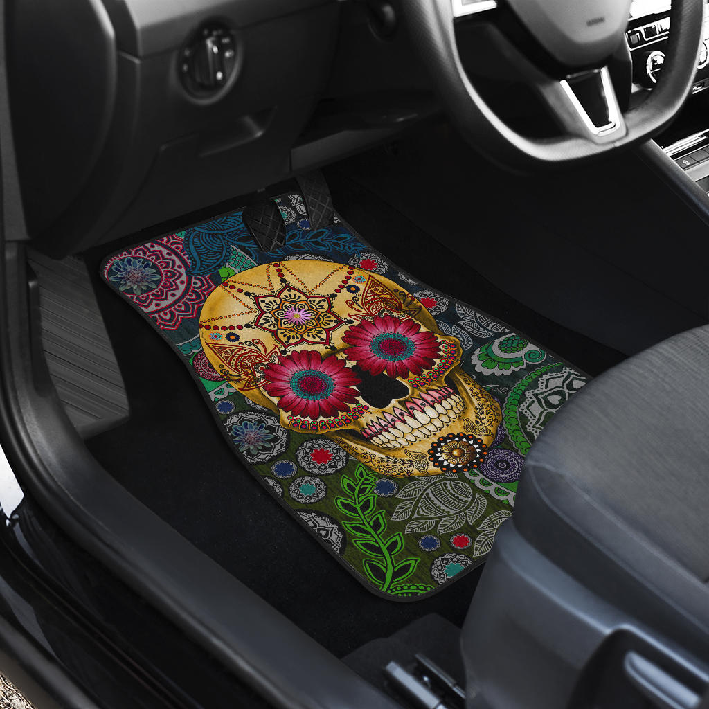 Set of 4 pcs sugar skull car mats