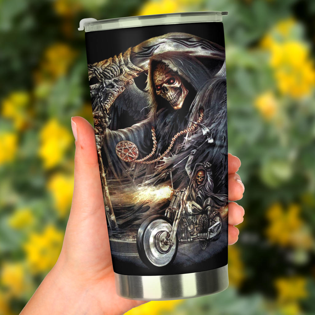 Biker skull, Motorcycle skull tumbler cup mug