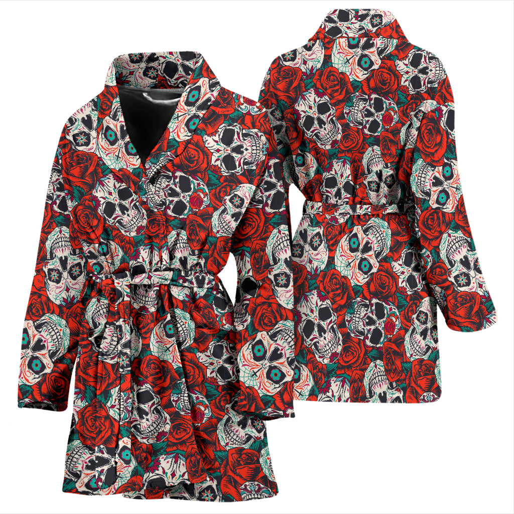 Sugar Skull Women's Bath Robe, sugar skull day of the dead skull pajamas dress