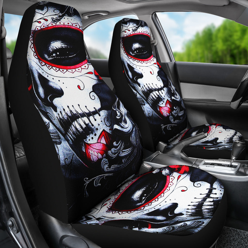 Set of 2 pcs sugar skull beautiful girls car seat covers