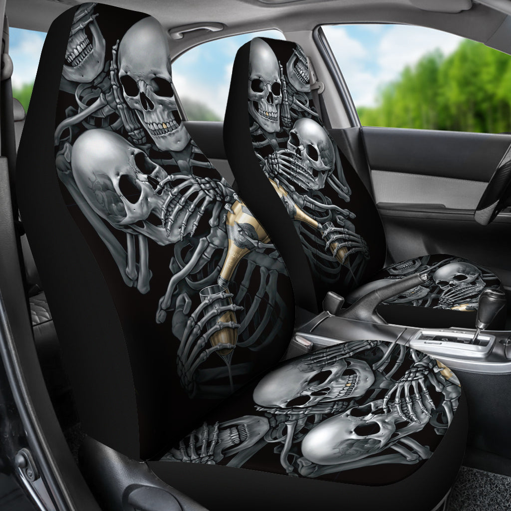 Set 2 pcs No see no hear no speak skull gothic car seat cover
