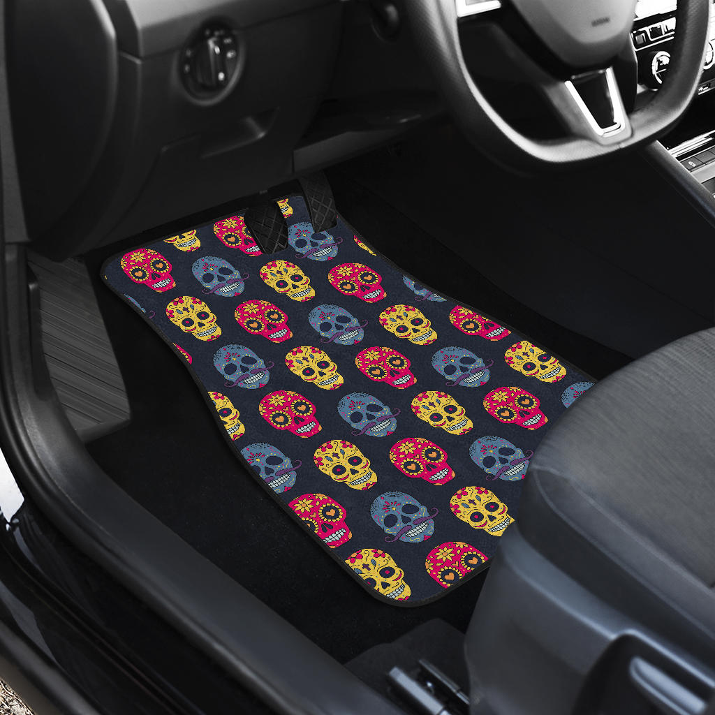 Set of 4 sugar skulls car mats