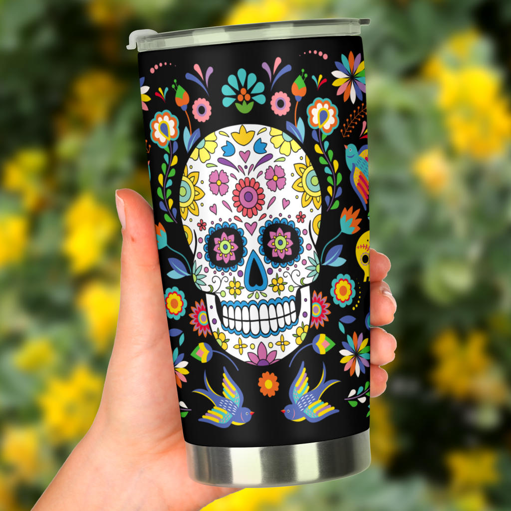 Mexican calaveras sugar skull tumbler mug