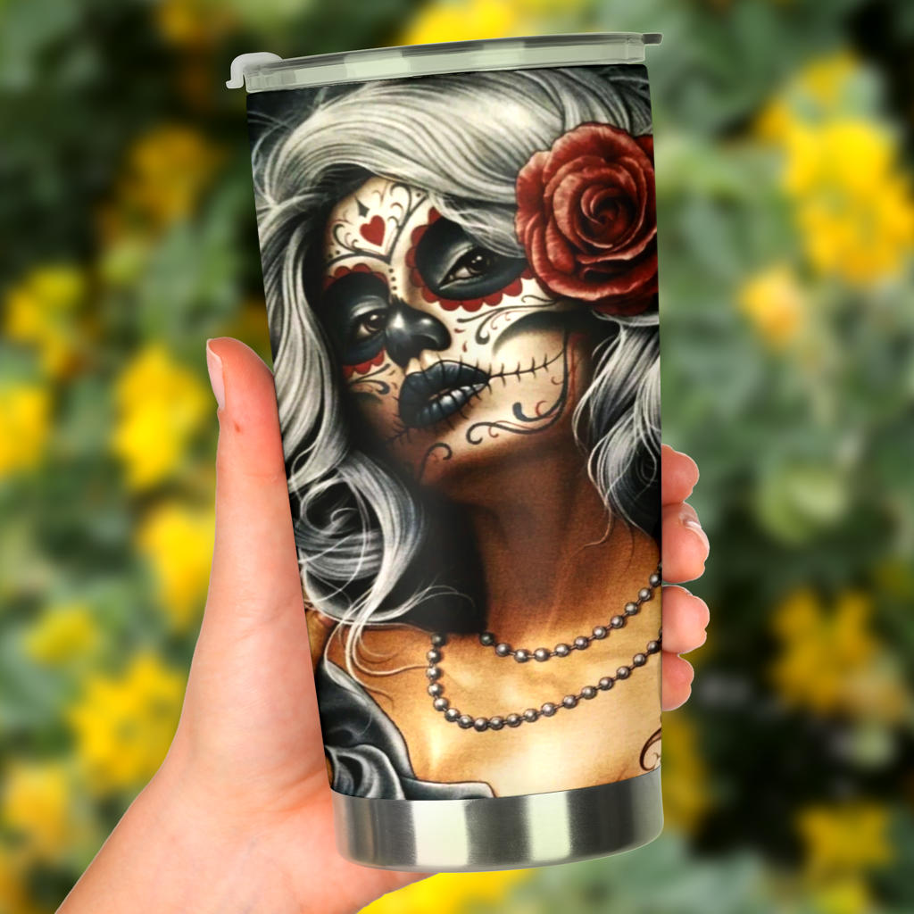 Sugar skull beautiful girl tumbler cup