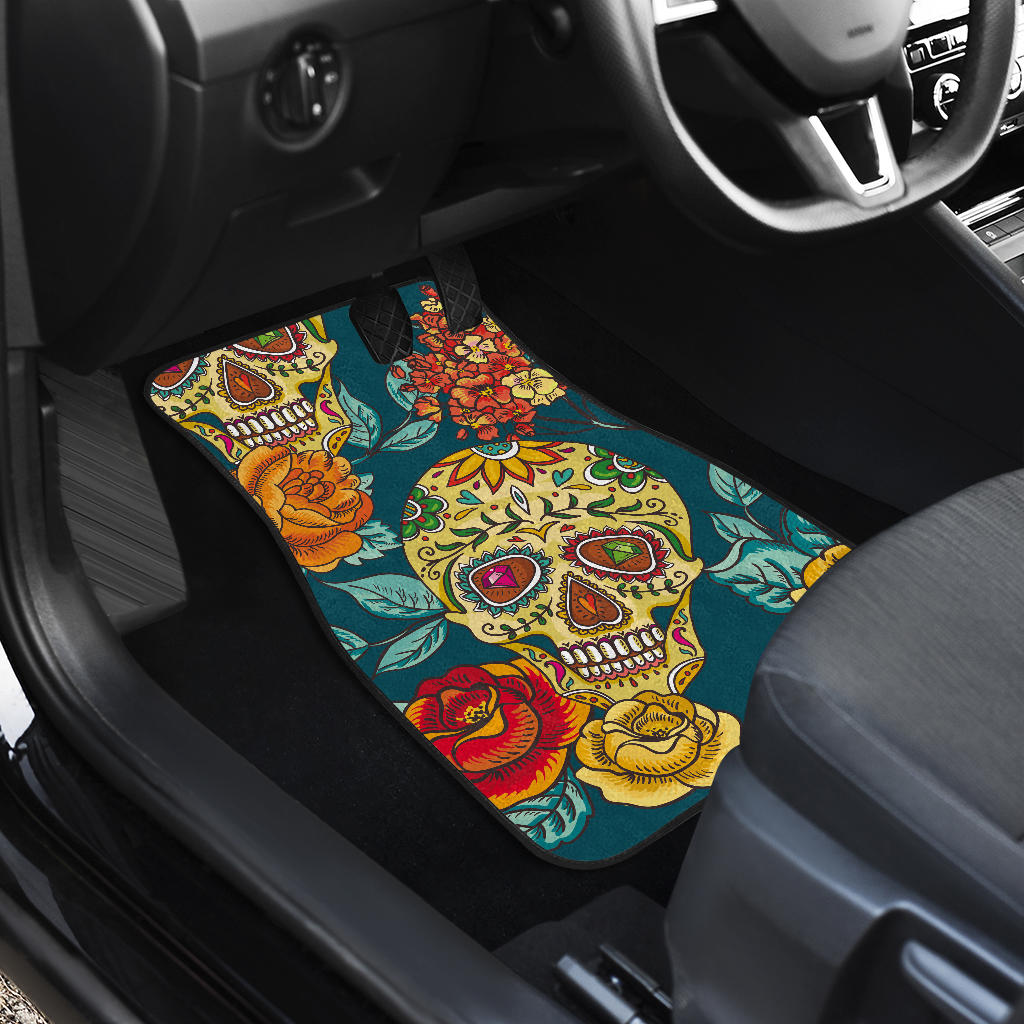 Set 4 pcs - day of the dead sugar skulls car mats