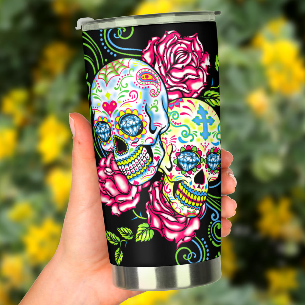 Sugar skull floral tumbler mug cup