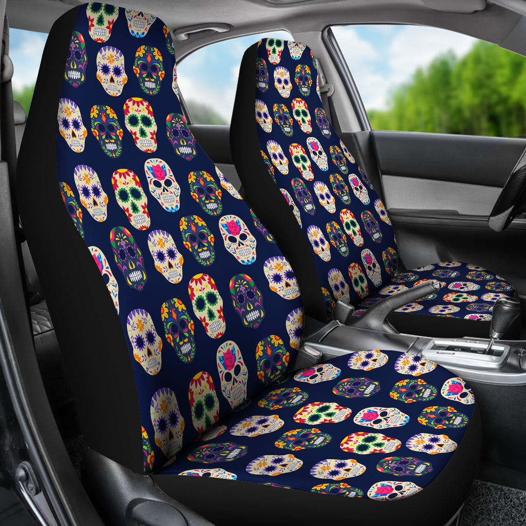Set of 2 pcs sugar skull day of the dead car seat covers
