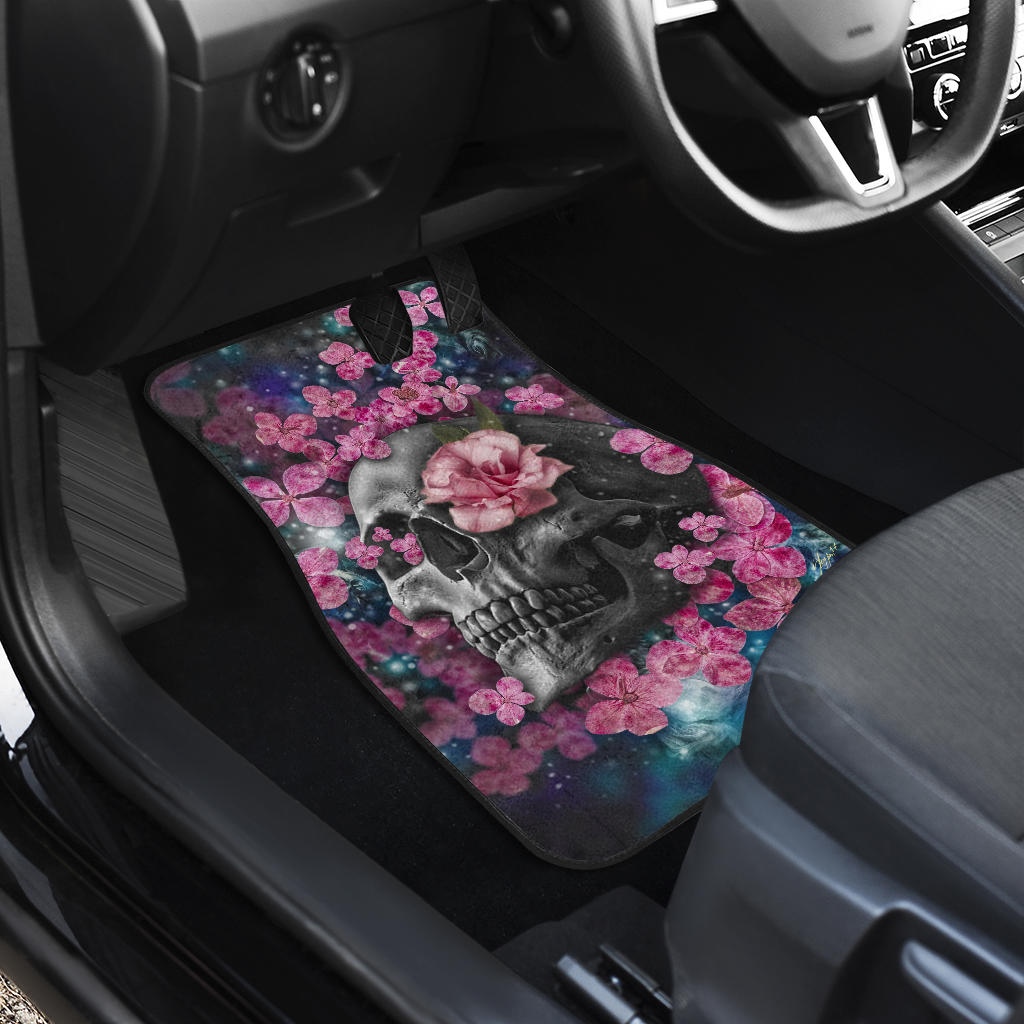 Set of 4 pcs floral skull car mats