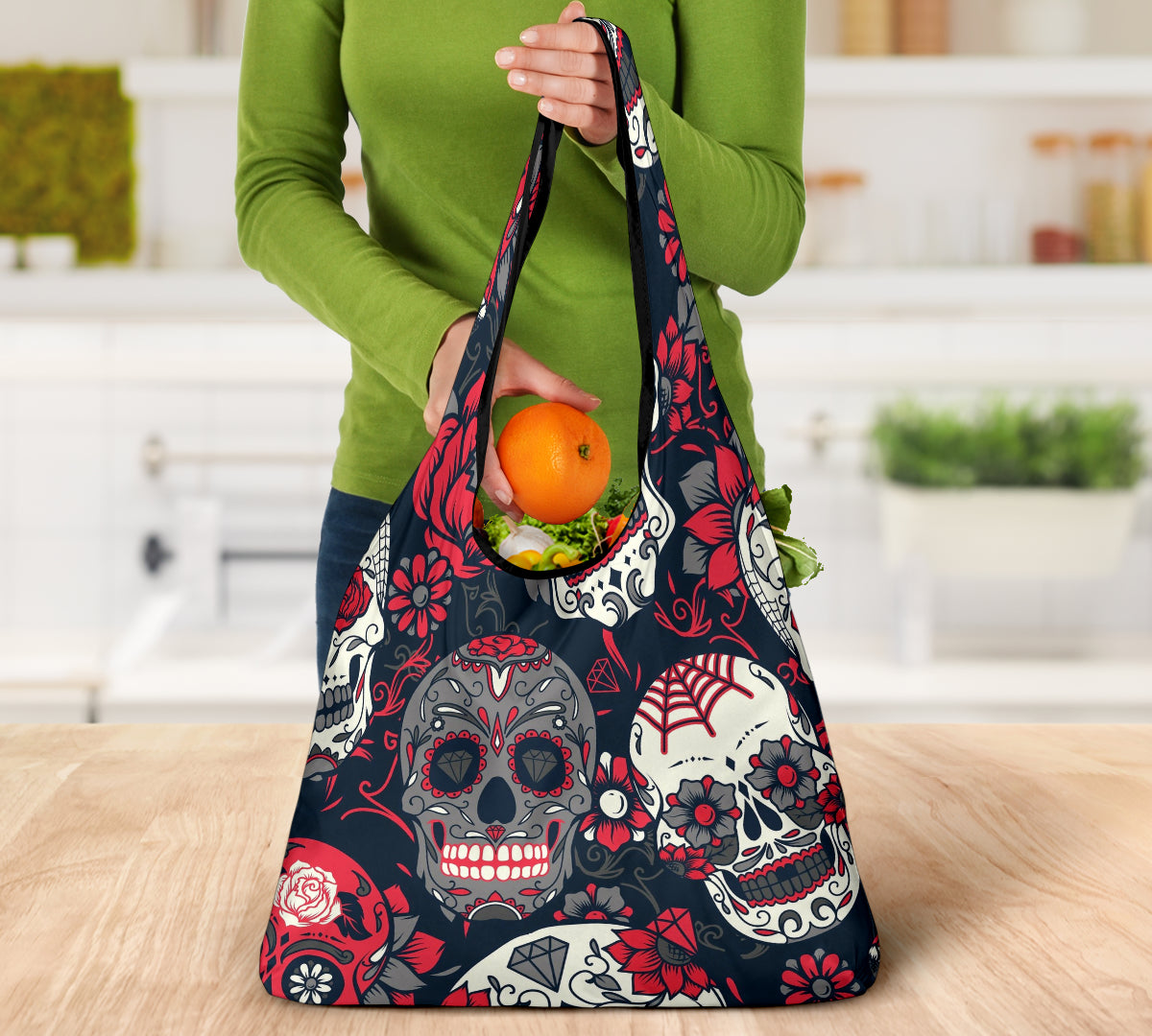 Set of 3pcs Sugar skull Day of the dead grocery bags