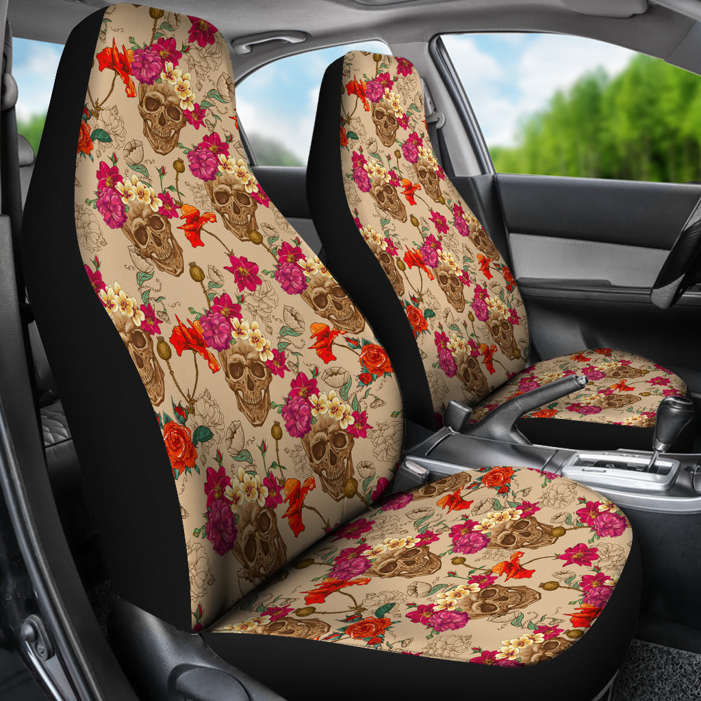 Set of 2 pcs sugar skull car seat covers