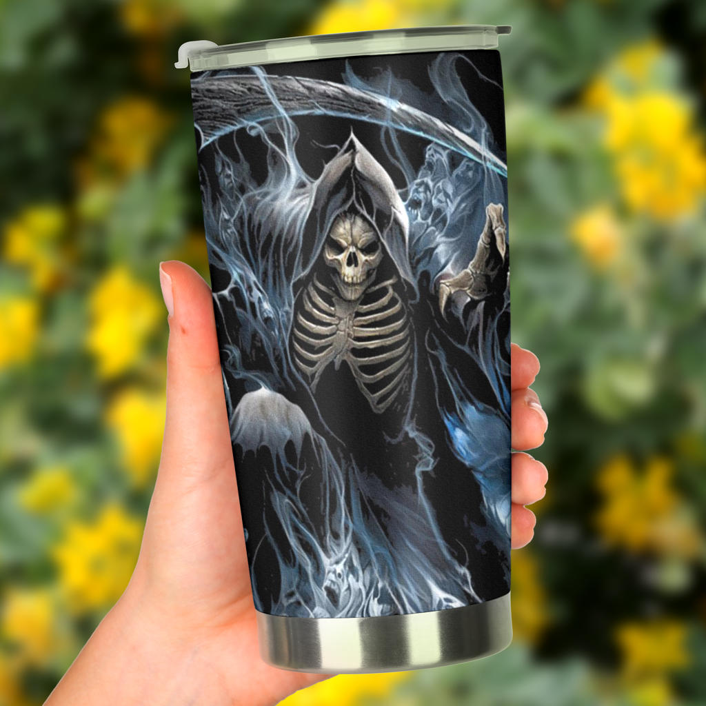 Grim reaper skeleton skull tumbler mug cup