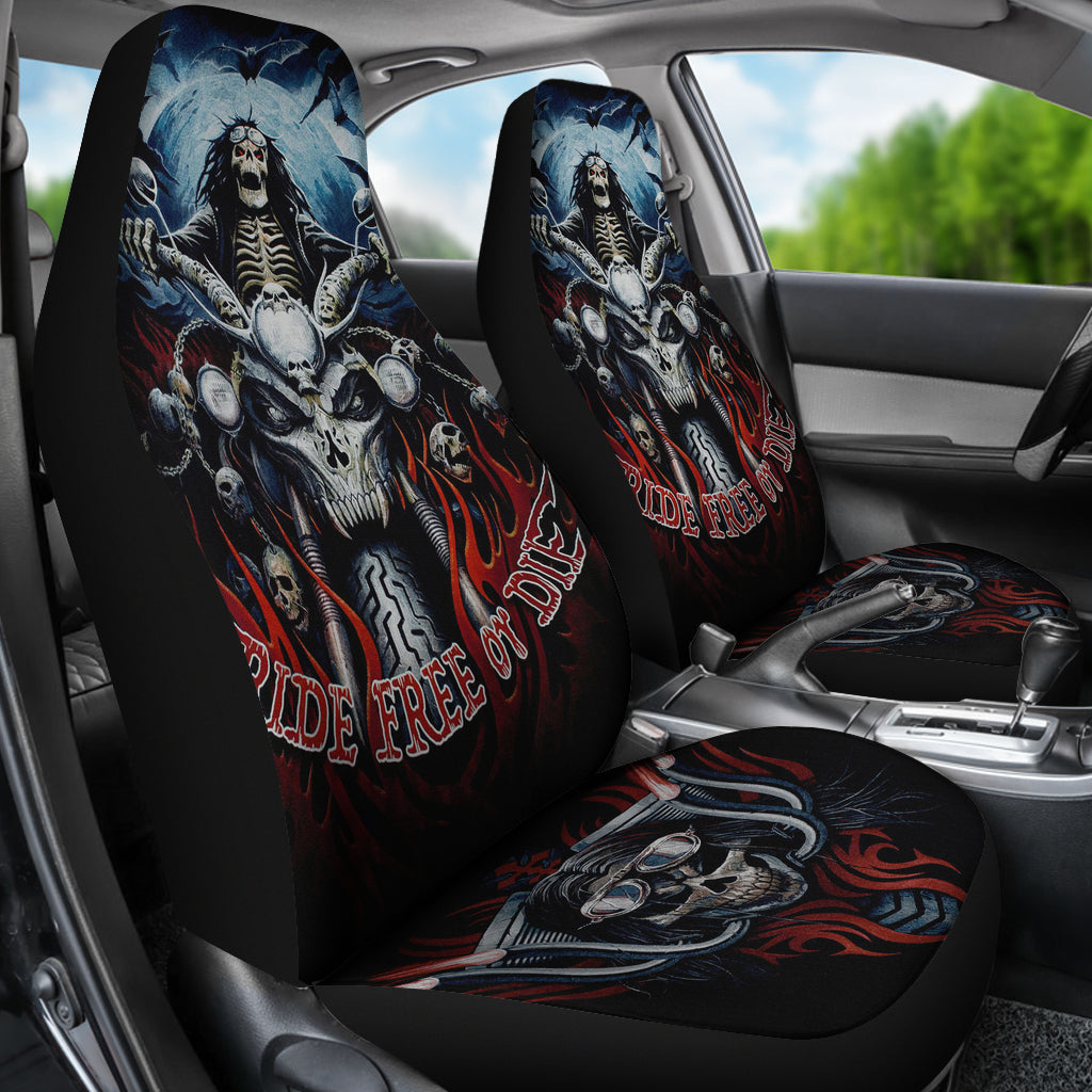 Set of 2 pcs biker skull girl car seat covers