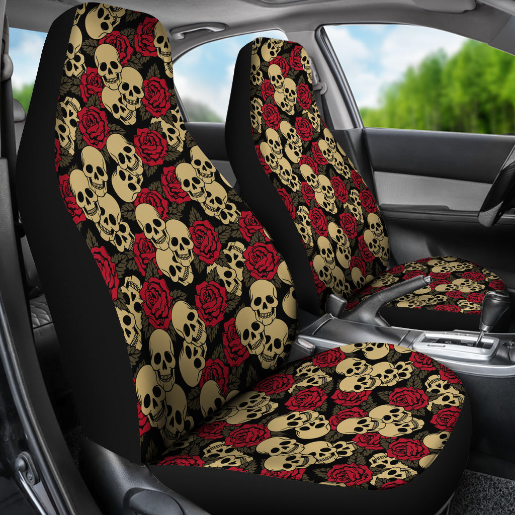 Set of 2 day of the dead sugar skull car seat covers