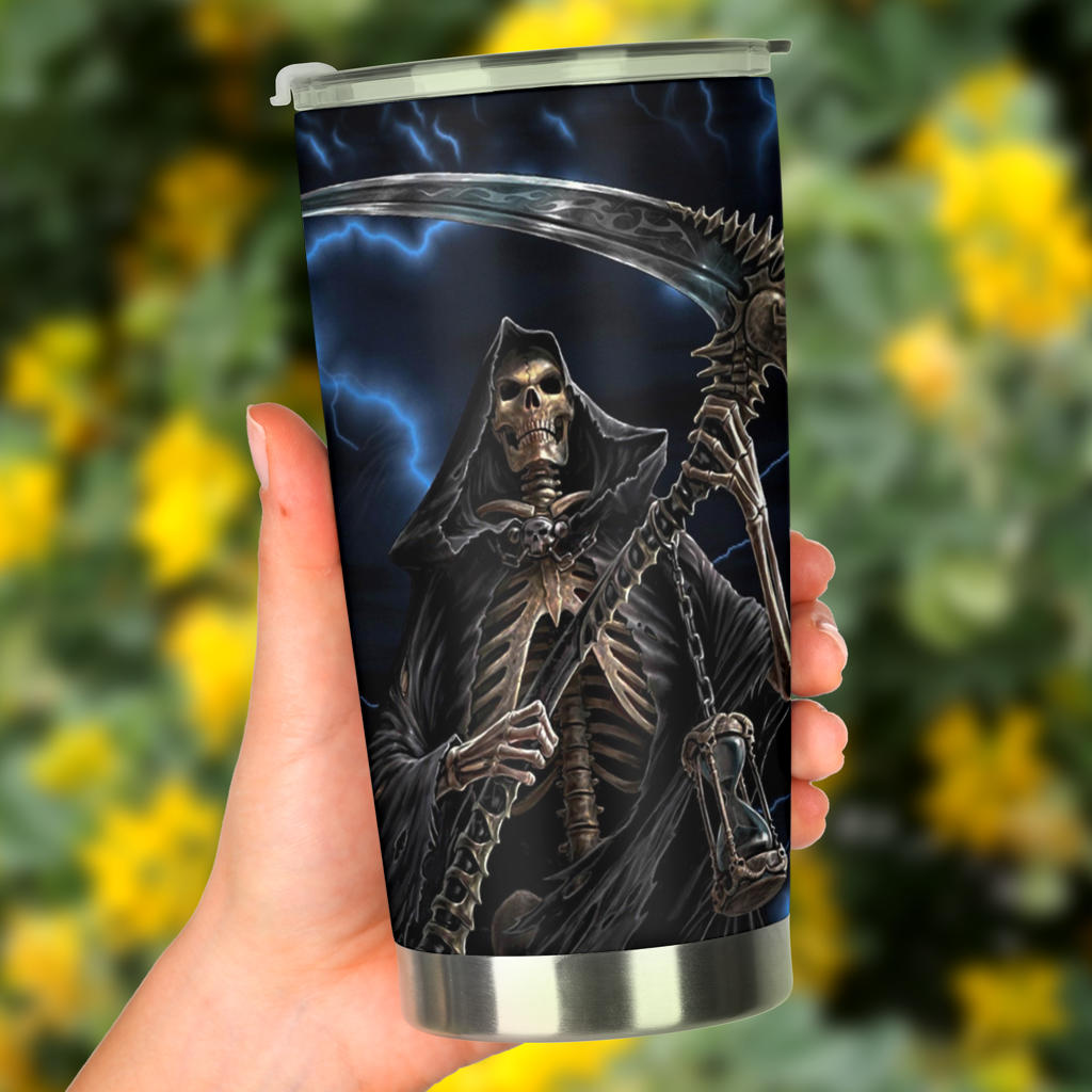 Skull in fire tumbler cup mug, rose skull travel mug, motorcycle skull freezer Mug, punisher skull coffee mug, grim reaper tumbler