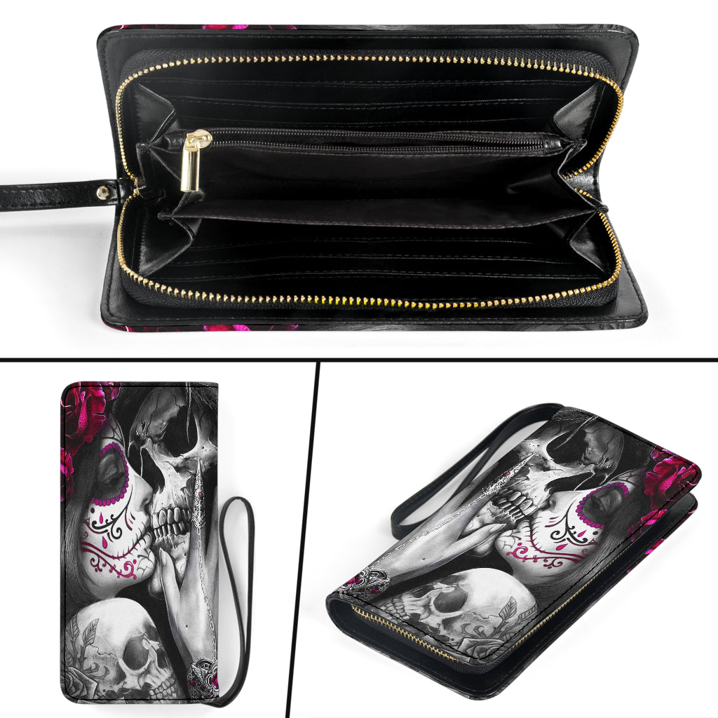 Sugar skull girl kiss grim reaper clutch wallet