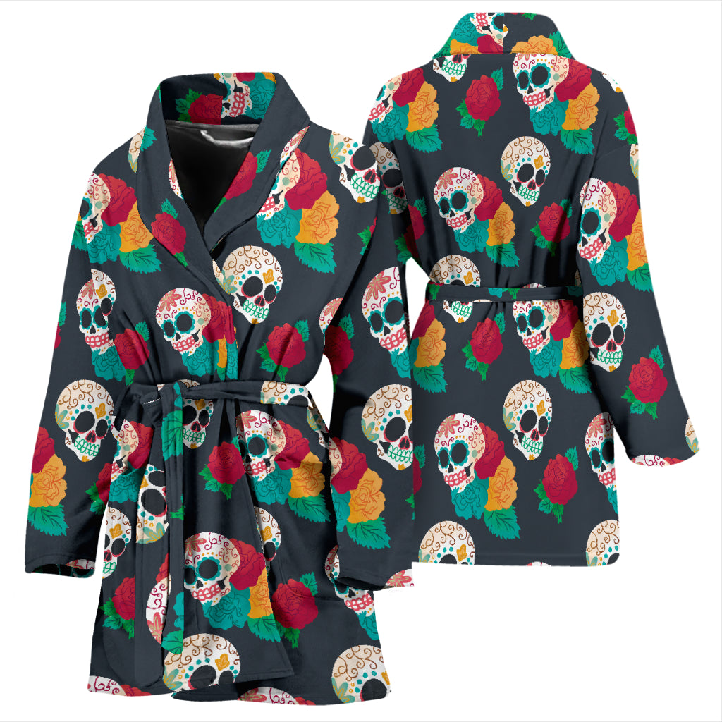 Sugar Skull Women's Bath Robe, sugar skull day of the dead skull pajamas dress