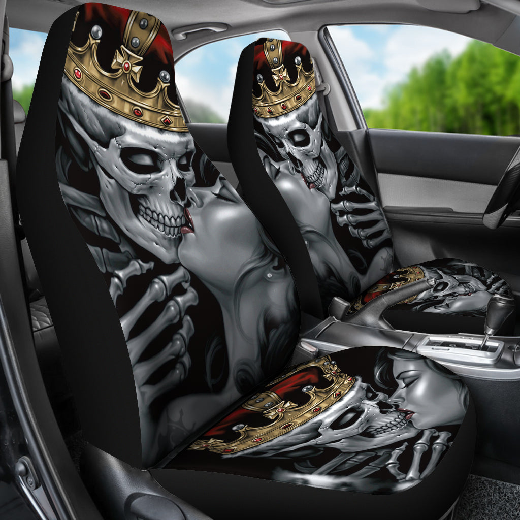 Set of 2 Skull king queen skull car seat covers