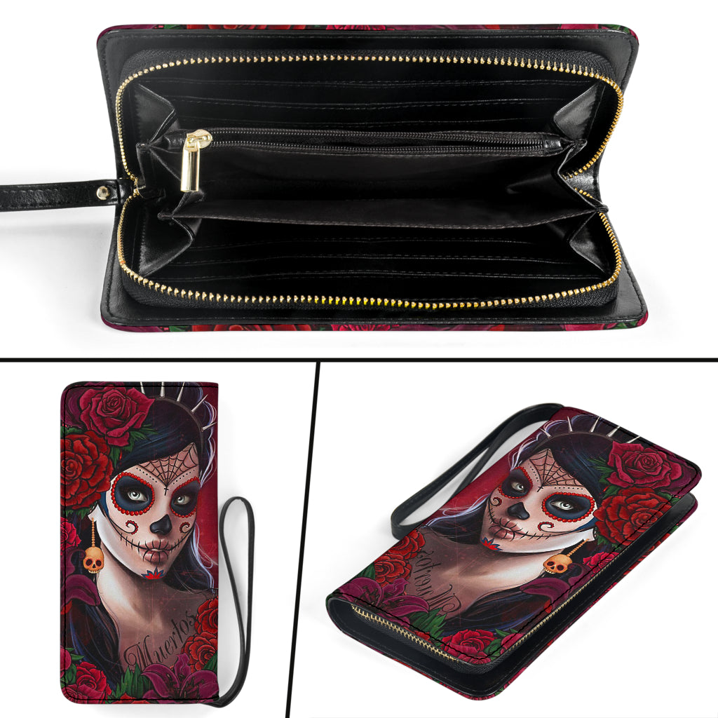 Day of the dead sugar skull clutch wallet purse