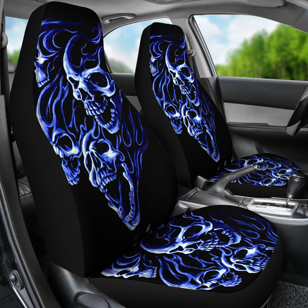 Set 2 pcs Flaming Gothic skull car seat covers