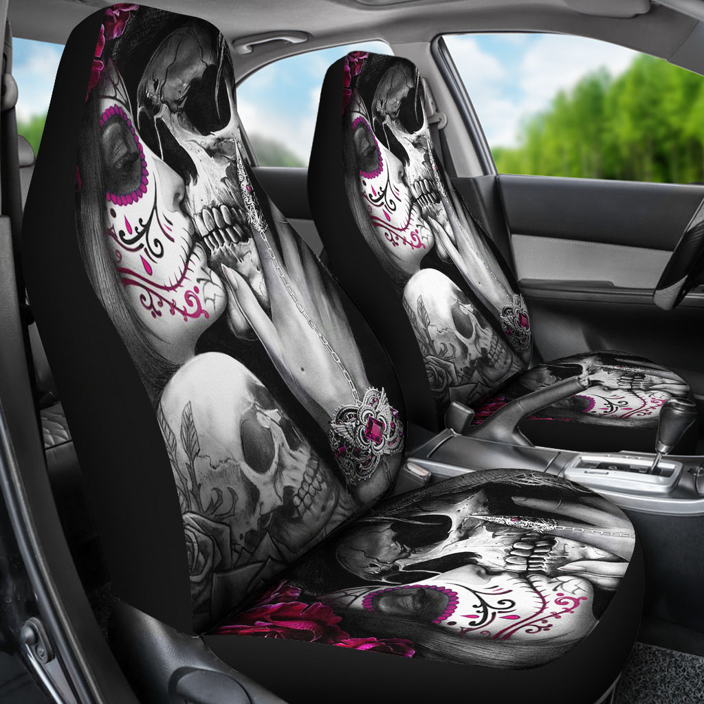 Set of 2 pcs skull girl kiss grim reaper car seat covers