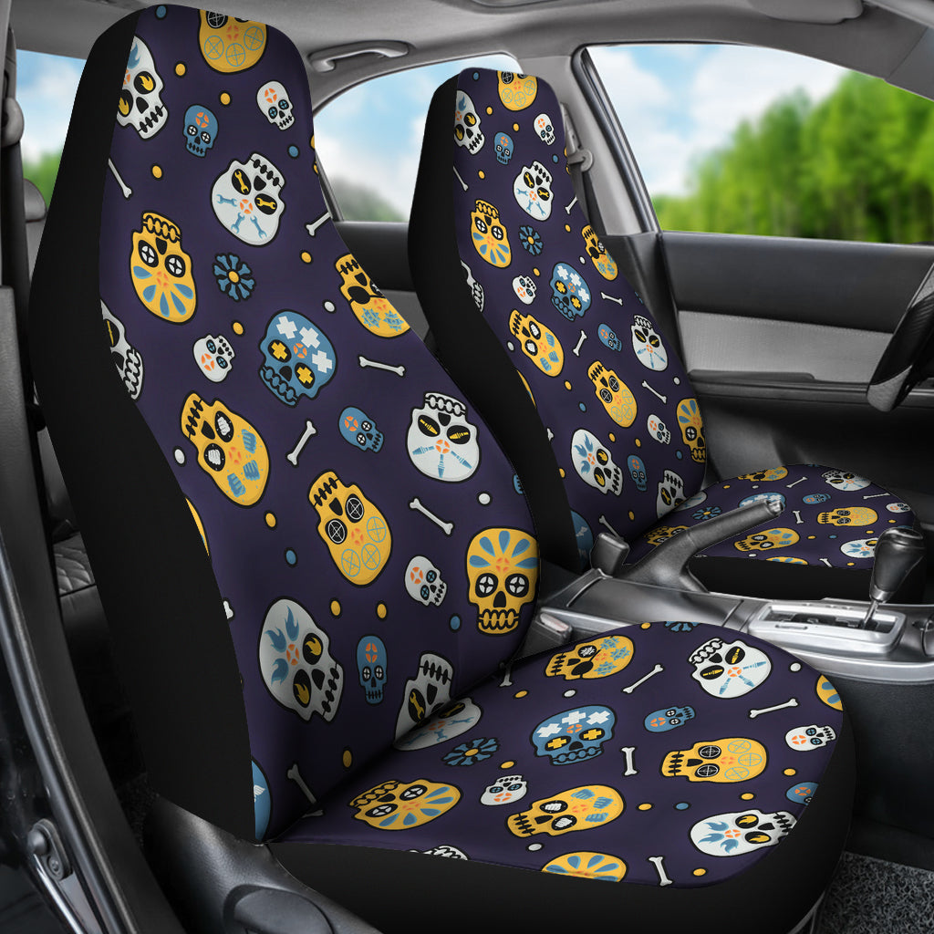 Set 2 pcs Floral sugar skull day of the dead skull car seat covers