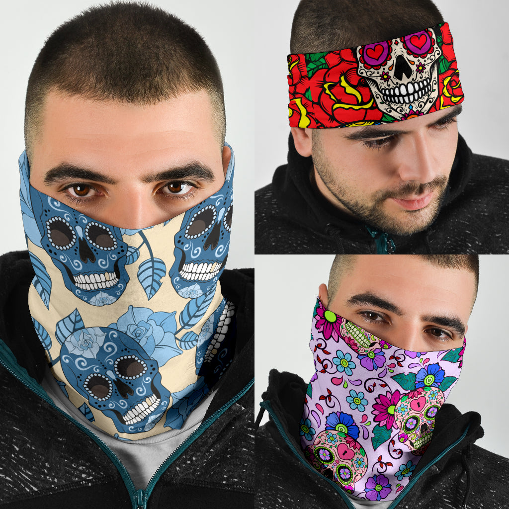 Set of 3 sugar skull candy gothic day of the dead bandana