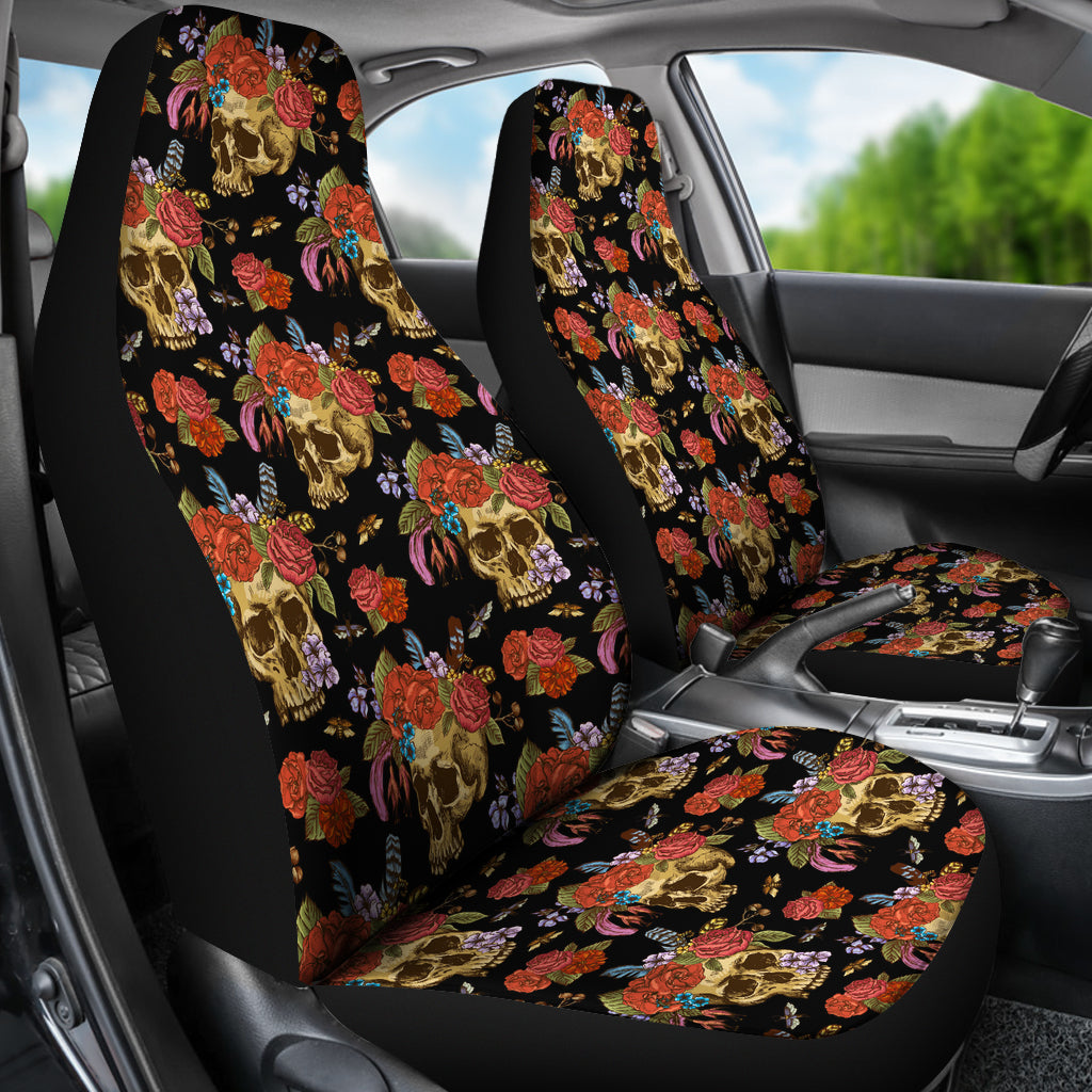 Set of 2 pcs - Skull Gothic Horror Grim reaper skull car seat covers