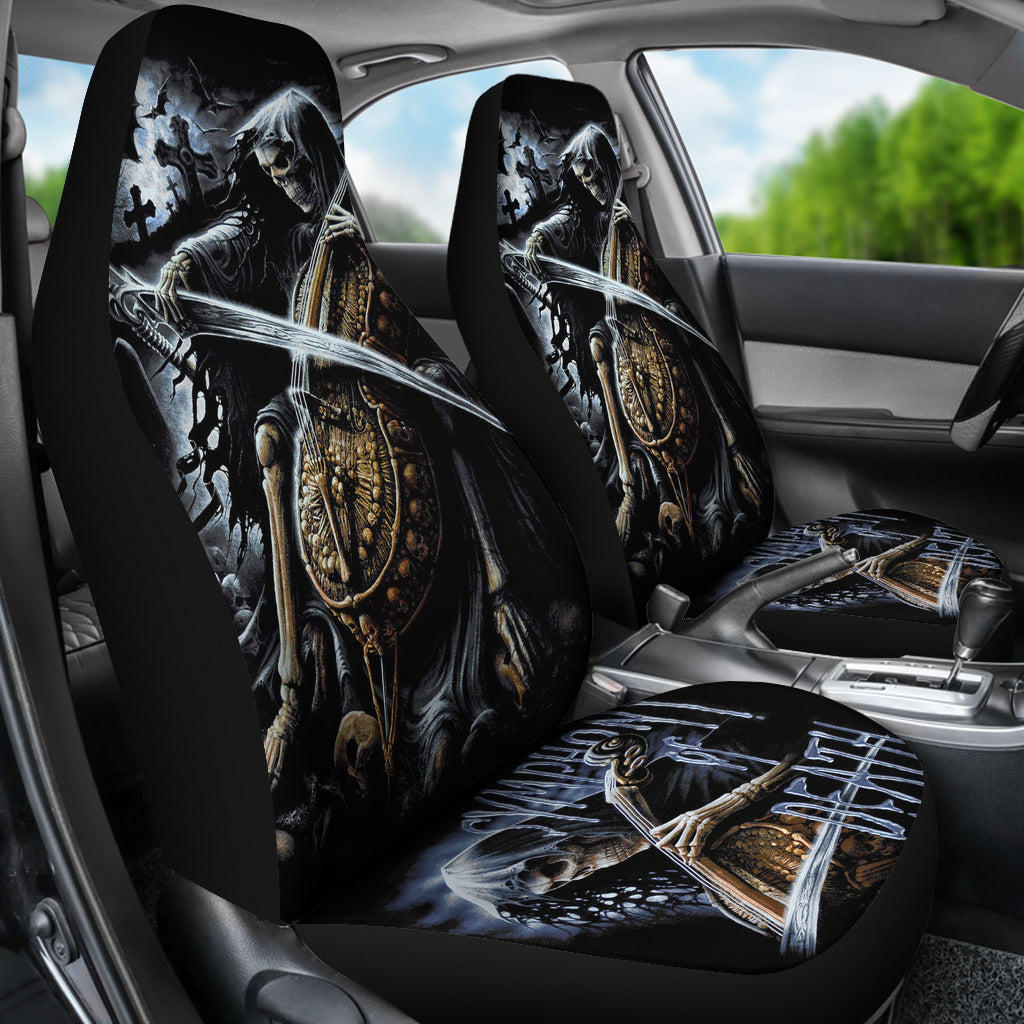 Set of 2 pcs grim reaper skull girl car seat covers