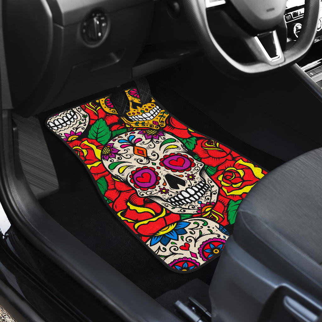 Set of 4 pcs sugar skull car mats
